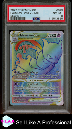 FA/MEWTWO VSTAR SECRET POKEMON GO 2022 079 PSA 8 - Image 1