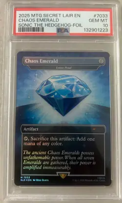 2025 MTG SECRET LAIR DROP SONIC THE HEDGEHOG-FOIL #7033 CHAOS EMERALD PSA 10 - Image 1