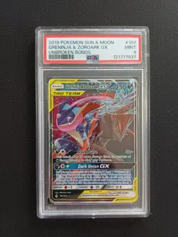 PSA 9 : Greninja & Zoroark GX 107/214 Pokemon TCG Sun & Moon Unbroken Bonds TagT - Image 1