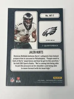 JALEN HURTS 2022 Panini Contenders Optic Prizm Winning Ticket #WT-7 - Image 2
