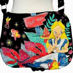 Disney Loungefly Alice in Wonderland That Way Messenger Crossbody Black Bag - Image 1