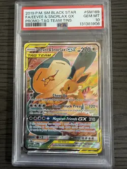 Pokemon Card Eevee & Snorlax GX Tag Team Black Star Promo SM169 PSA 10 - Image 1