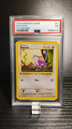 Pokemon Card - Rattata - 1st Edition - Base Set 61/102 - PSA 7 NM - Image 1