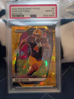 2025 Panini Prizm Draft Picks - Cam Skattebo RC #9 Gold Ice Prizm (RC) PSA 10 - Image 1