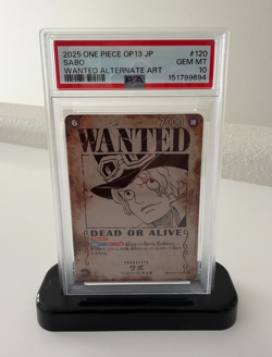 2025 ONE PIECE JAPANESE OP13-WANTED ALTERNATE ART #120 SABO PSA 10 - Image 1