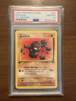 1999 POKEMON FOSSIL 1ST EDITION #47 GEODUDE PSA 10 - Image 1