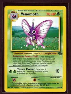 Venomoth Non-Holo Rare 1999 WOTC Pokemon Card 29/64 Jungle Set PLAYED - Image 1