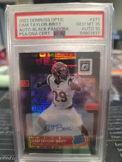 Panini 2022 Donruss Optic Cam Taylor-Britt RC Auto Black Pandora 24/25 PSA 10 10 - Image 1