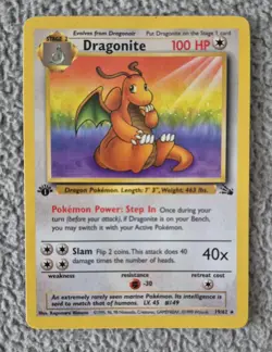 1st Edition Dragonite Non Holo Fossil Pokemon Card 1999 WOTC 19/62 Nice Shape - Image 1