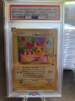 PSA 10 Birthday Pikachu Holo #24 Celebrations Classic Pokemon 2021 Black Star - Image 1