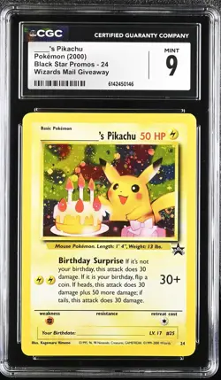 CGC 9 MINT Birthday _'s Pikachu 24 Black Star Promos Holo Pokemon Card - Image 1