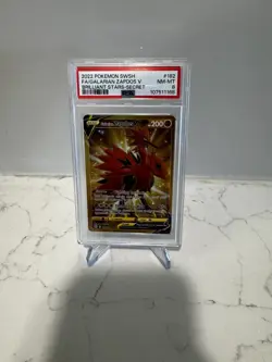 Pokemon Galarian Zapdos V TCG Card 182/172 Sword & Shield Brilliant Stars PSA 8 - Image 1
