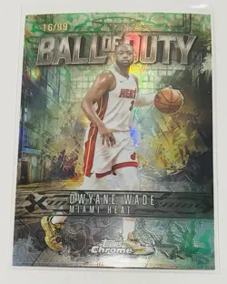 2025-26 Topps Chrome Green Refractor /99 Ball Of Duty Dwyane Wade BD-16 HOF Heat - Image 1