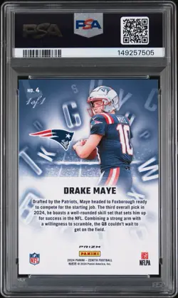 Drake Maye 2024 Zenith WHITE 1/1 PSA 10 GEM MINT Rookie RC True 1 OF 1 A To Z - Image 2
