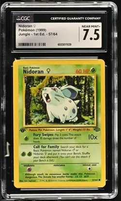 CGC 7.5 Near Mint Pokemon Nidoran Female Card 57/64 1st Edition Jungle Set 1999 - Image 1