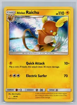 Alolan Raichu (#30 Holofoil) 30/30 Holo SM Trainer Kit Pokemon Card Holo MP - Image 1