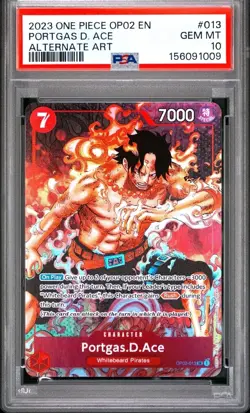 2023 ONE PIECE OP02 #013 PARAMOUNT WAR PORTGAS D ACE ALT ART PSA 10 GEM MINT - Image 1