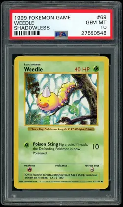 POKEMON BASE SET WEEDLE 1999 #69 SHADOWLESS PSA 10 - Image 1