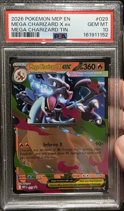 2026 Pokemon MEP Black Star Promo MEGA CHARIZARD X EX #029 Charizard Tin PSA 10 - Image 1