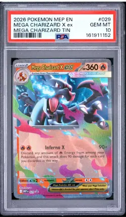 2026 Pokemon MEP Black Star Promo MEGA CHARIZARD X EX #029 Charizard Tin PSA 10 - Image 3