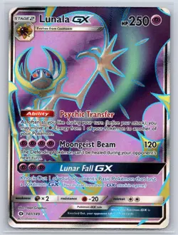 Lunala GX (Full Art) 141/149 Holo Ultra Rare SM Base Set Pokemon Lightly Played - Image 1