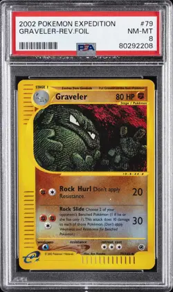 2002 POKEMON EXPEDITION #79 GRAVELER-REVERSE FOIL PSA 8 - Image 1