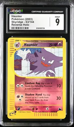 CGC 9 MINT Haunter 63/144 Skyridge Reverse Holo Pokemon Card - Image 1