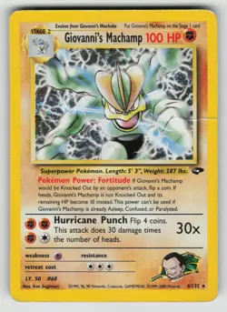 Giovanni's Machamp 6/132 Holo Rare Gym Challenge Pokemon Unlimited Holo Damaged - Image 1