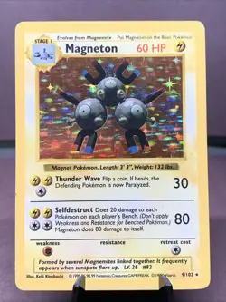 Pokemon TCG Magneton 9/102 Holo Base Set Shadowless WOTC VTG 1999 LP-/MP+ - Image 1
