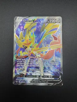 Pokemon TCG Zacian v Full Art SWSH Base Set Holo Card 195/202 - Image 1