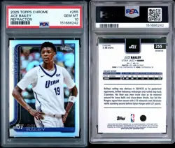 Topps Chrome Ace Bailey Utah Jazz RC Refractor #255 PSA 10 2025-26 - Image 3