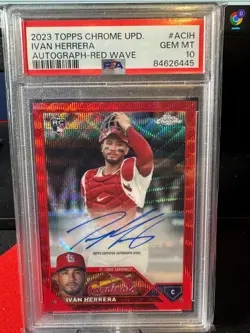 2023 Topps Chrome Update Ivan Herrera Red Wave Auto 4/5 PSA 10 Cardinals - Image 1