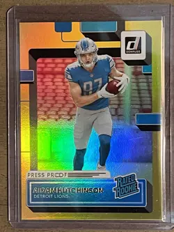 2022 Panini Donruss Aidan Hutchinson Rated Rookie Gold Press Proof #313 Detroit - Image 1