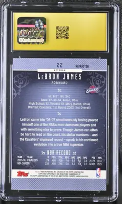 2006/07 Topps Finest LeBron James #22 Refractor Cleveland Cavs CGC 10 Pristine - Image 2