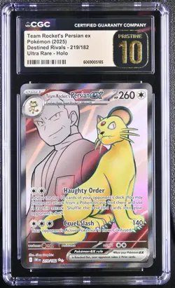 CGC 10 Pristine Team Rocket's Persian ex 219/182 Destined Rivals DRI Pokemon Car - Image 1