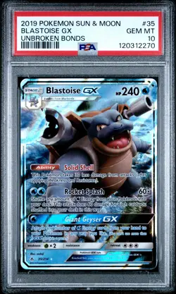 2019 POKEMON SUN & MOON UNBROKEN BONDS #35 BLASTOISE GX PSA 10 - Image 1