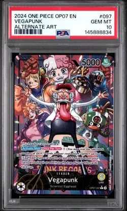 One Piece Card Game TCG Vegapunk OP07-097 Alt Art Leader PSA 10 - Image 1