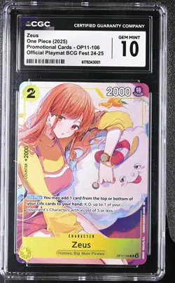 One Piece Tcg Zeus OP11-106 Bandai 24/25 Playmat CGC 10 Gem Mint Waifu Nami - Image 1