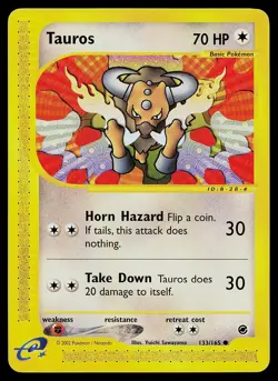 Pokemon Card - Tauros Expedition Base Set 133/165 Common - Image 1