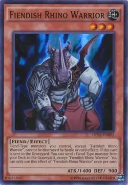 Lightly Played Fiendish Rhino Warrior - OP02-EN005 - Super Rare - YuGiOh - Image 1