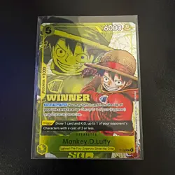 Bandai One Piece Card Game Monkey D. Luffy P-106 Winner Promo Foil MINT - Image 1