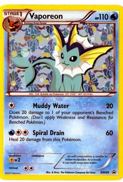 Pokemon Vaporeon BW89 Black Star Promo Holo Stage 1 Card MP 110 English - Image 1