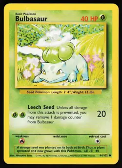 Bulbasaur 44 102 C Base Set Unlimited Pokemon Lightly Played - Image 1