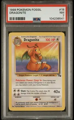 1999 POKEMON FOSSIL #19/62 DRAGONITE - PSA 7 NM! - Image 1