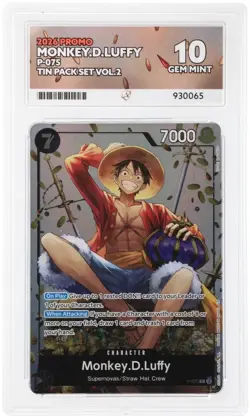 One Piece - Ace 10 P-075 Monkey D. Luffy - Tin Pack Set Promo PERFECT SUBGRADES - Image 1