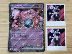 Pokemon TCG Team Rocket’s Mewtwo ex SVP 205 Jumbo Card & 2 Stickers - Image 1