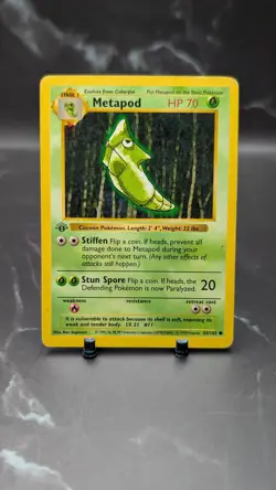 1999 Pokemon TCG Base Set 1st Edition Shadowless Metapod Card HP 54/102 - Image 1