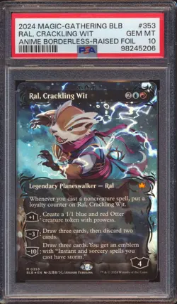 2024 MTG BLOOMBURROW RAL CRACKLING WIT #353 ANIME RAISED FOIL BORDERLESS PSA 10 - Image 1