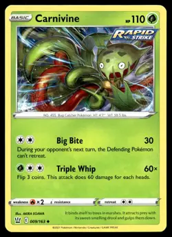 Carnivine 9/163 Pokemon Card Battle Styles Uncommon 110 HP Near Mint EG - Image 1