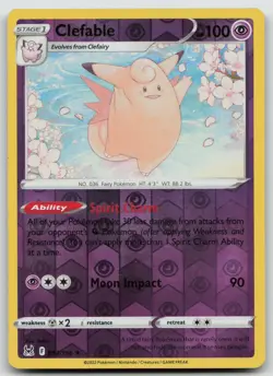 Reverse Holo Clefable 063/196 SWSH11: Lost Origin Rare Pokemon TCG Card - Image 1